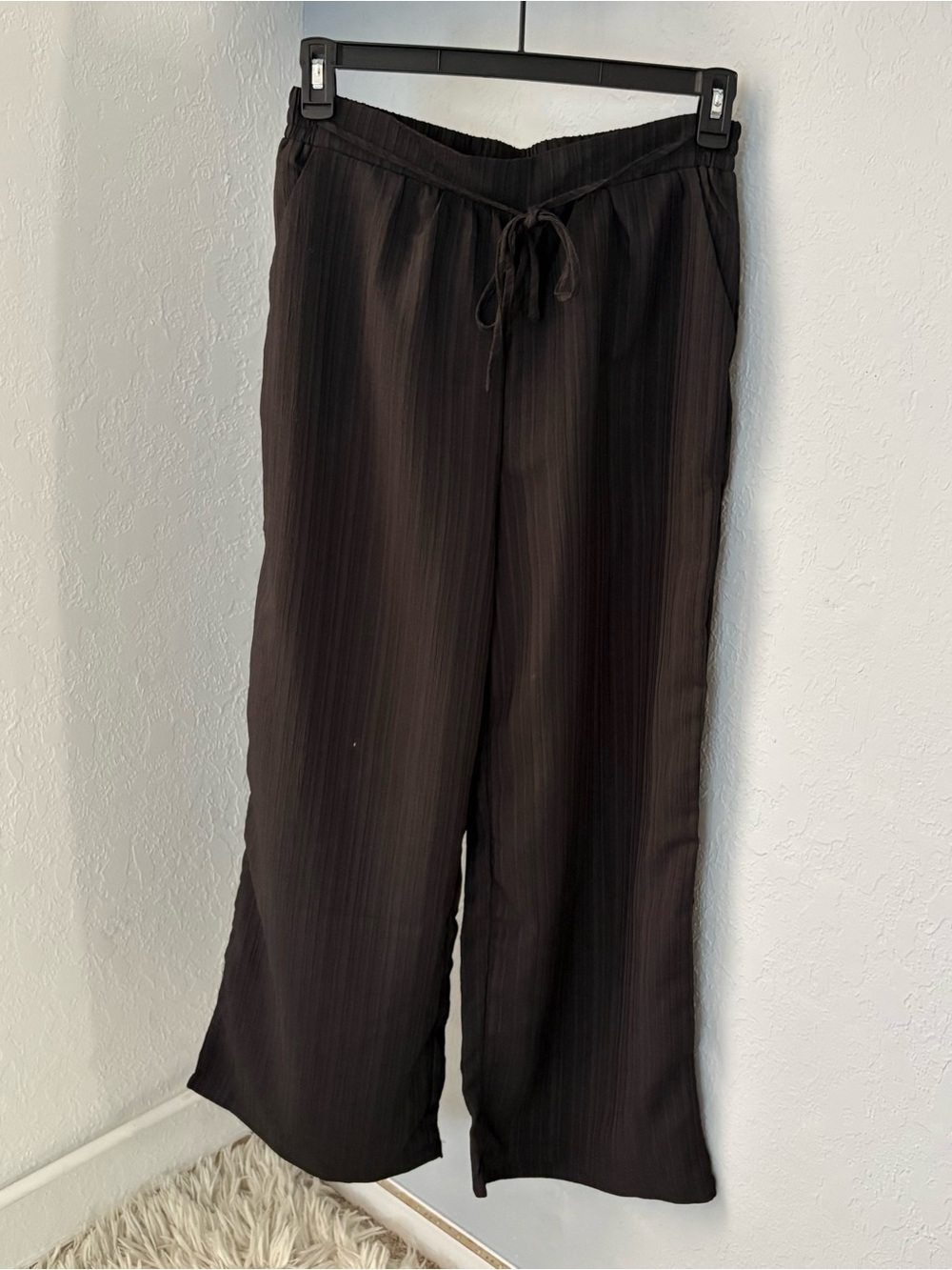Women's Black Drawstring Wide-Leg Trousers